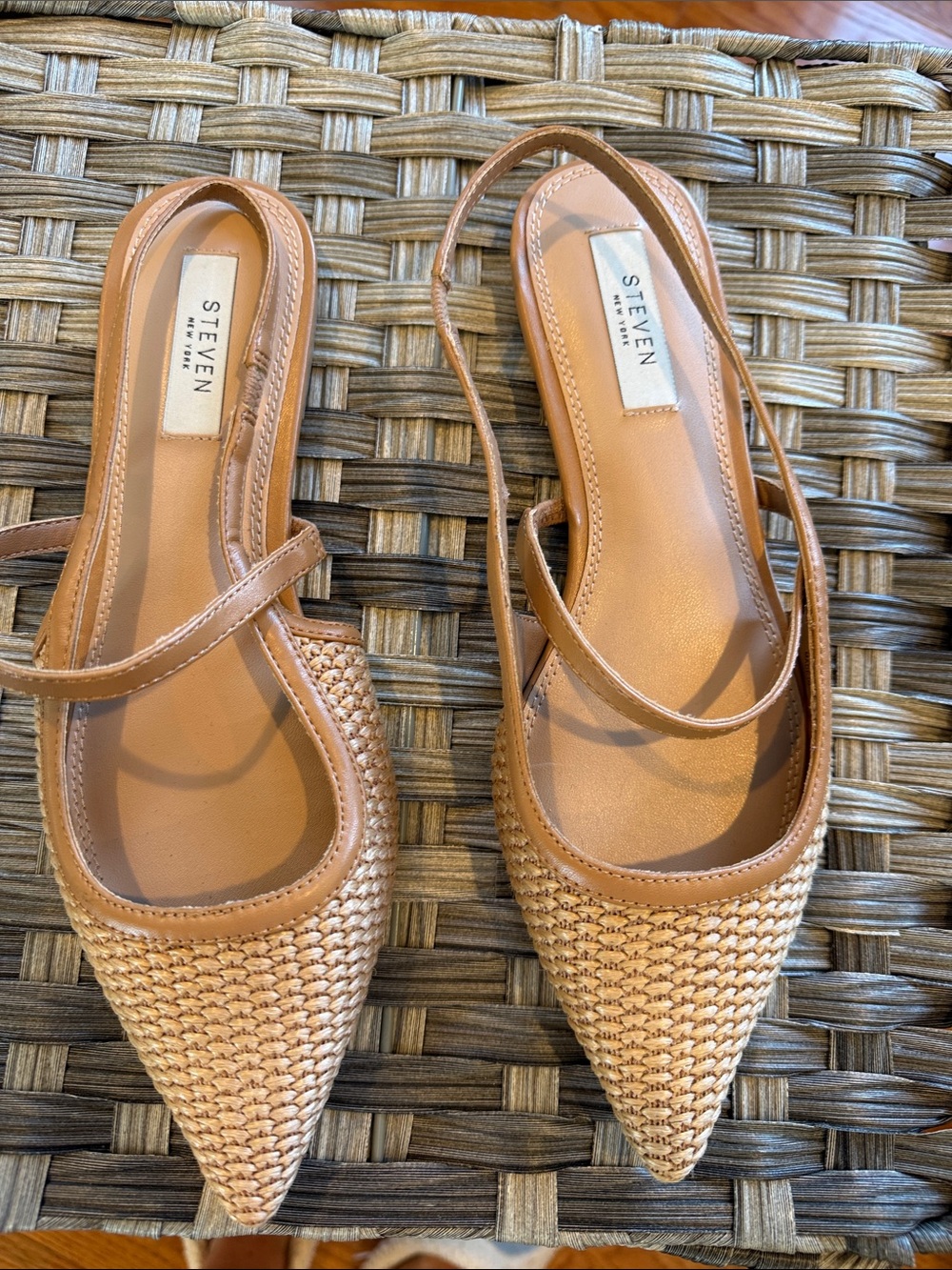 Seven7 Tan Woven Pointed Slingback Flats